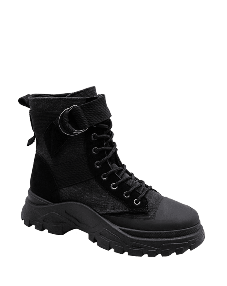 Belted Accent Canvas Cargo Boots - Eu 39