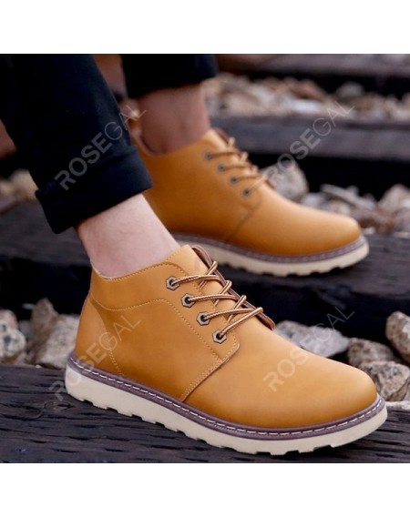 Eyelet PU Leather Lace-Up Short Boots - 40