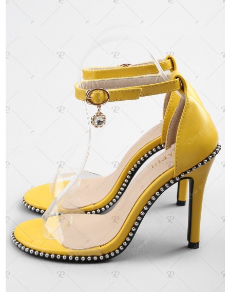 Beading Crystal Transparent Strap Ankle Strap Chic Sandals - 37
