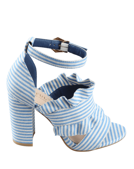 Striped Ruffless High Heel Ankle Strap Sandals - 37