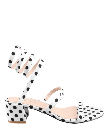 Polka Dot Ankle Strap Block Heel Sandals - 37