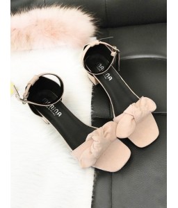 Block Heel Ankle Strap Bowknot Suede Sandals - 39