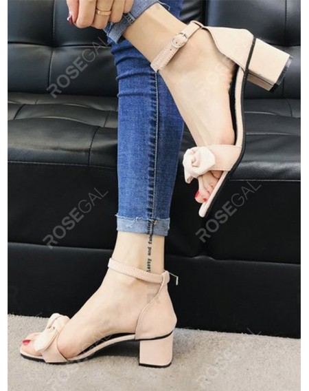Block Heel Ankle Strap Bowknot Suede Sandals - 39