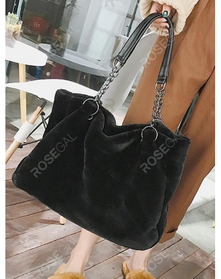 Solid Plush Chain Rectangle Handbag