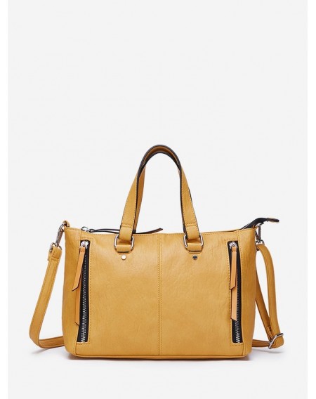 Double Zipper Design Solid Handbag