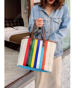 Colorful Striped Canvas Shoulder Bag