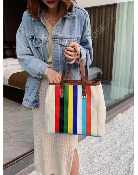 Colorful Striped Canvas Shoulder Bag