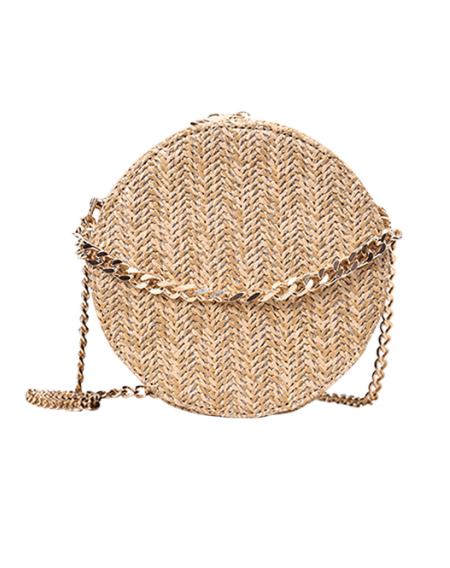 Chain Straw Round Shoulder Bag