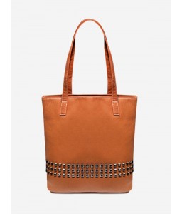 PU Leather Rivet Embellished Shoulder Bag