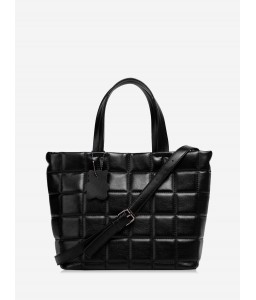 Dark Pattern Grid Square Leather Big Tote Bag