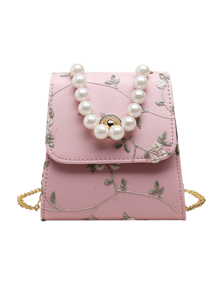Faux Pearl Embroidery Flower Crossbody Bag