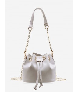 Solid Color PU Leather Drawstring Bucket Bag