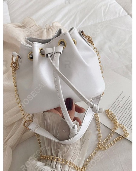 Solid Color PU Leather Drawstring Bucket Bag