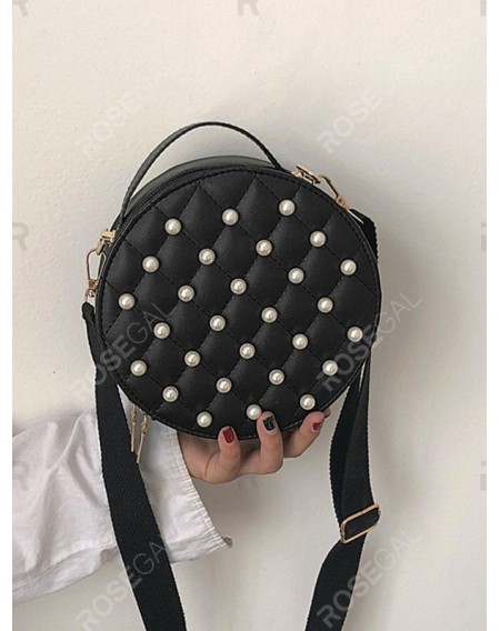Faux Pearl Quilted Crossbody Bag