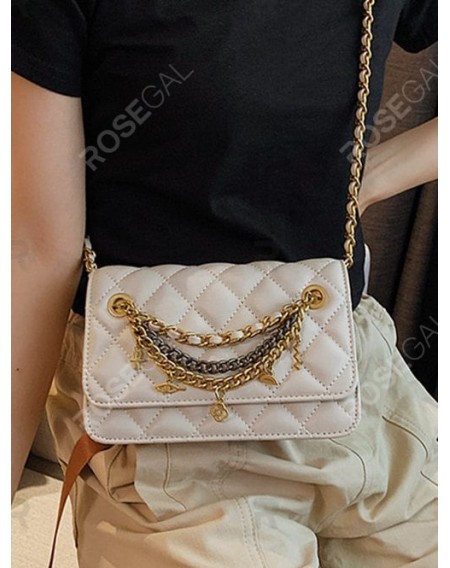 Chain Cross Floral Pendant Quilted Crossbody Bag