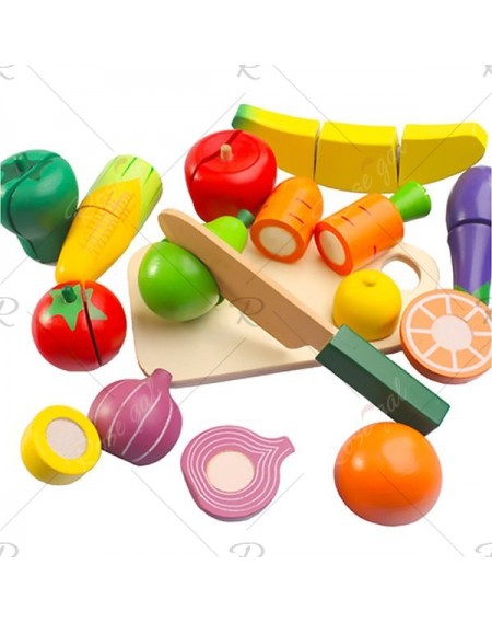 Educational Wooden Simulation Fruits  / Vegetables Pretend Play Toy Set for Kids