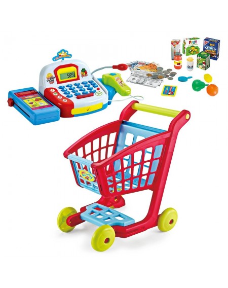 Shopping Cart + Intelligent Cash Register Supermarket Simulation Combo Pretend Play Toy for Kids