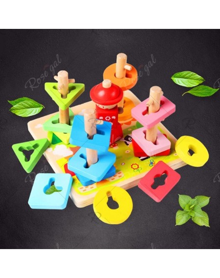 Geometric Shape Matching Toy Montessori Early Childhood Education Intellectual Baby Five Sets Of Column Blocks Cognitive Children 1 - 2 - 3 Years Old