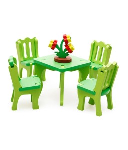 3D Wooden Table Chair Set Kitchen Pretend Play Toy for Kids