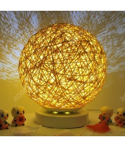 Bedside Romantic Star Projector Creative Night Light USB Dimming Twine Wood Rattan Table Lamp - 15cm