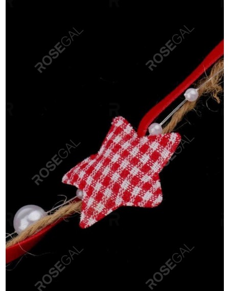 Christmas Tree Decoration 5 Meters Plaid Print Stars and Faux Pearls Embellished Rope