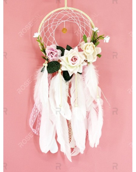 Handmade Flowers Lace Feather Dream Catcher - Without Lights