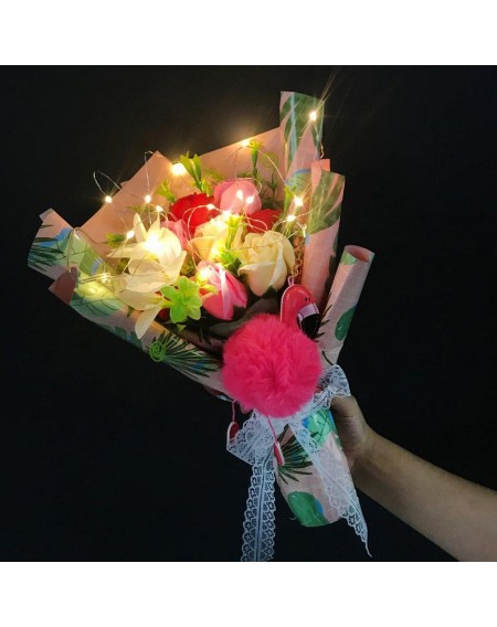 Flamingo Artificial Flower Bouquet Handmade Soap LED Light - 38*20*12cm