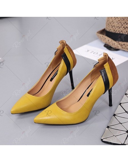 Fashion Color High-Heeled Shoes Thin Lace Shallow Pointed  Shoes - 38