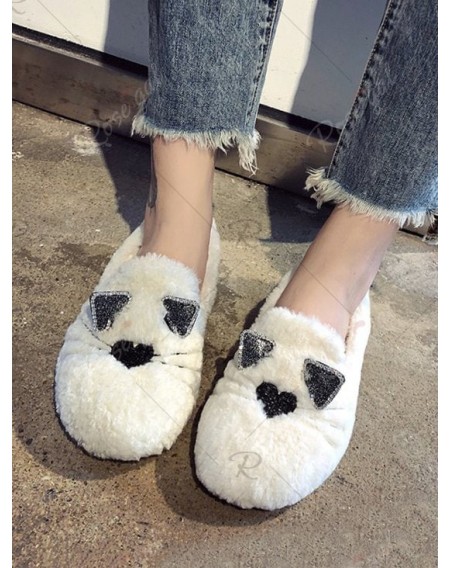 Kitty Print Faux Fur Loafers Flats - Eu 37