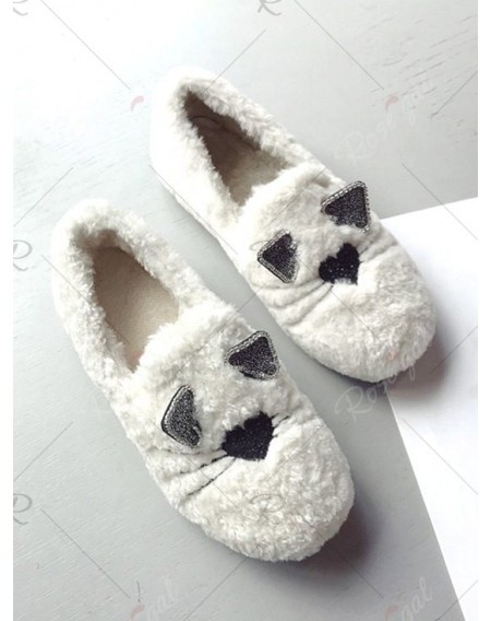 Kitty Print Faux Fur Loafers Flats - Eu 37