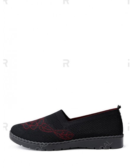 Floral Print Knitted Loafer Flat Shoes - Eu 36