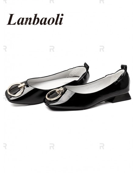 Lanbaoli PU Leather Metal Detail Square Toe Flat Heels - 37