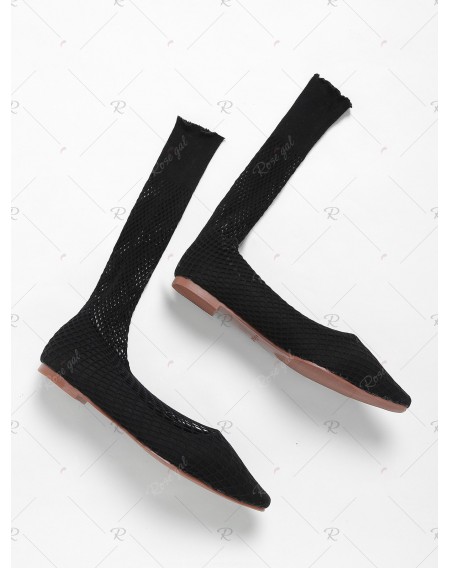 Fish Net Mid Calf Flat Sock Boots - Eu 39