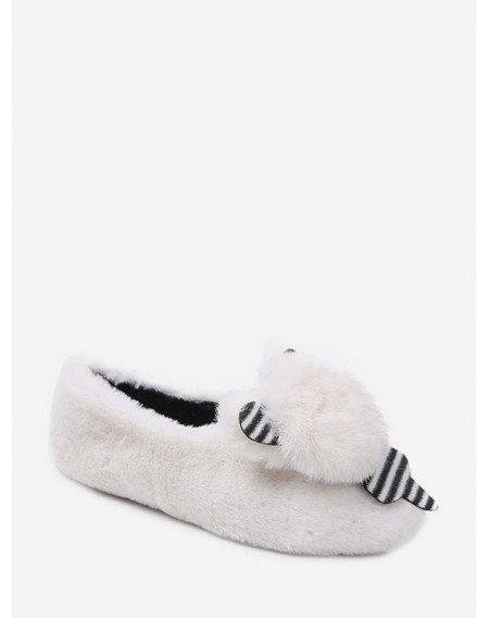 Cute Bear Faux Fur Slip On Flat Shoes - Eu 34