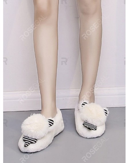 Cute Bear Faux Fur Slip On Flat Shoes - Eu 34