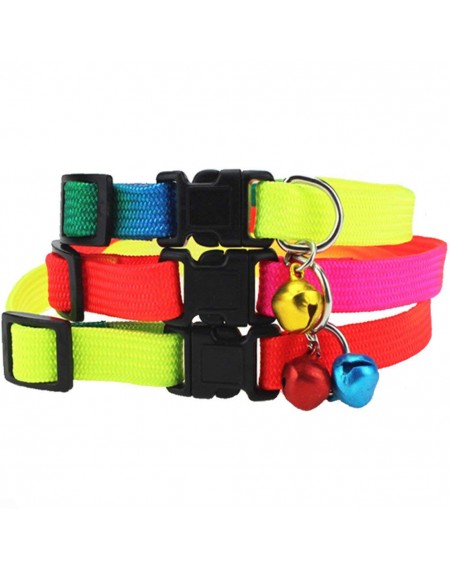 Rainbow Adjustable Cat Collars with Bell, Quick Release Safety Buckle for Cat Kitty Puppy Rabbit Small Animals