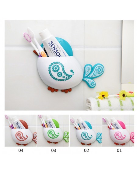 Cute Bird Toothbrush Holder Wall Suction Cup Pocket Bathroom Organizer Storage