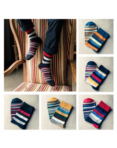 Fashion Men Cotton Colorful Stripes Striped Socks Sport Middle Socks Ankle Socks Winter
