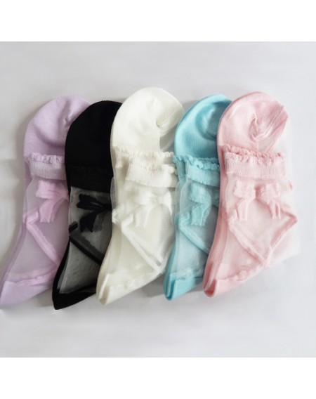 Bowknot Sheer Mesh Bow Knit Frill Trim Transparent Ankle Socks Lady Girl Gift