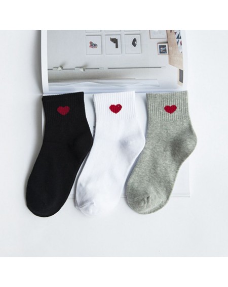 Cute Women Casual Cotton Socks Soft Breathable Ankle-High Heart Pattern
