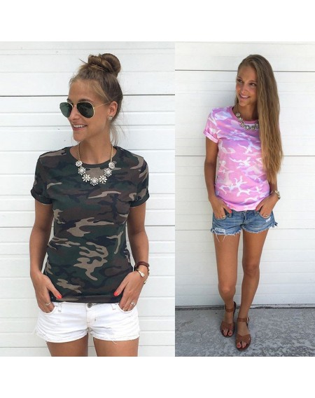 Women Summer Casual Camo Short Sleeve Tops Tee Shirt Loose T-shirt Blouse
