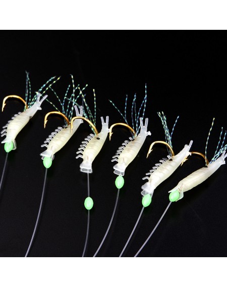 6Pcs Glow Luminous Shrimp Baits Fishing Lure Single Hook Tackle Crank Beads